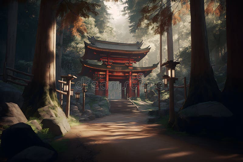 Torii, Japanese Gate, Torii Forest Background, Concept Art, Digital  Illustration, Anime, Generative AI Stock Illustration