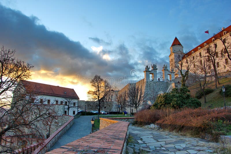 Sunset in areal of Bratislava castle, Slovakia