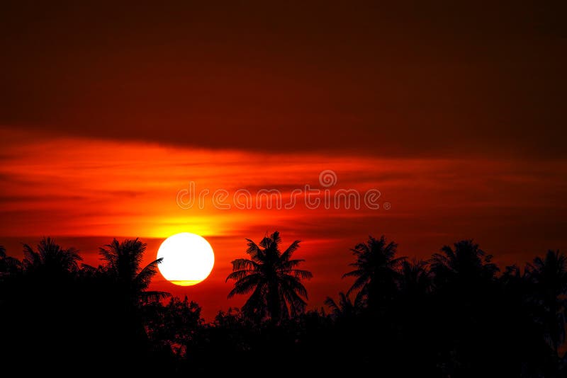 Sunset Sky Back On Dark Silhouette Cloud Red Lava Hole Of Sun Ray Last