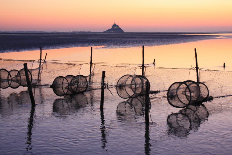 Sunset in the bay of mont saint michel