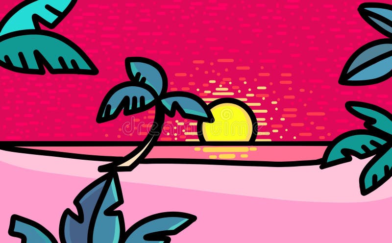 Sunset Beach Illustration Pink Sky , Beach Stock Illustration - Illustration of sunset, drawing: 204071750 Sunset Beach Illustration Pink Sky , Beach Stock Illustration - Illustration of sunset, drawing: 204071750
