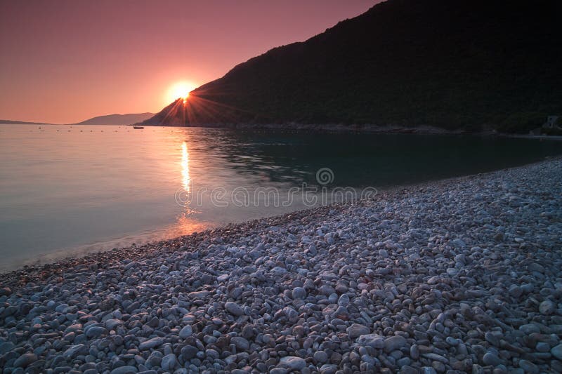 Sunset at the beach in Montenegro landscape