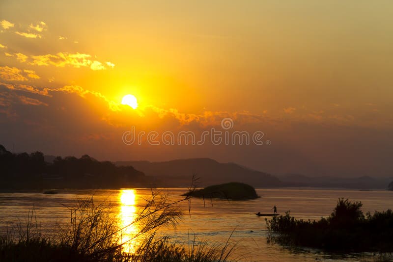 Sunset beautiful with golden light and shadow. In evening at Mekhong River Loei province, countryside Thailand stock image Sunset beautiful with golden light and shadow. In evening at Mekhong River Loei province, countryside Thailand stock image
