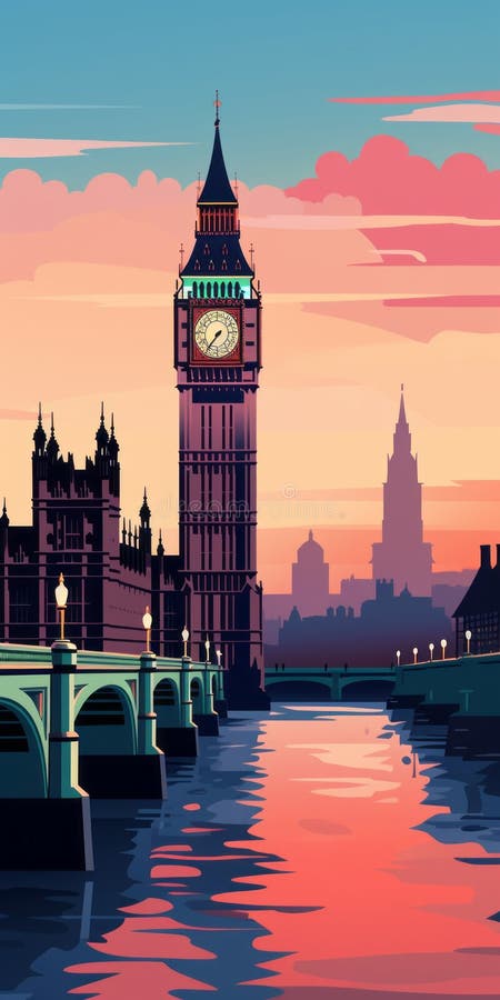 Sunset at Big Ben: Graphic Design-inspired Desktop Wallpaper Stock ...