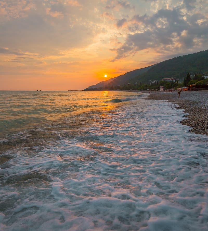 Sunset on the Black Sea with the Sun. Stock Photo - Image of golden ...