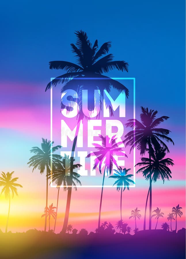 Sunset Blurred Background with Typography Text Vector. Summer Time ...