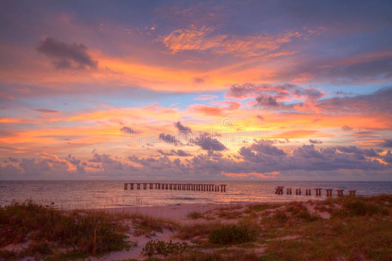This is an HDR image of Sunset in Boca Grande Beach Florida. Hdr bridge stock images, royalty-free photos and pictures