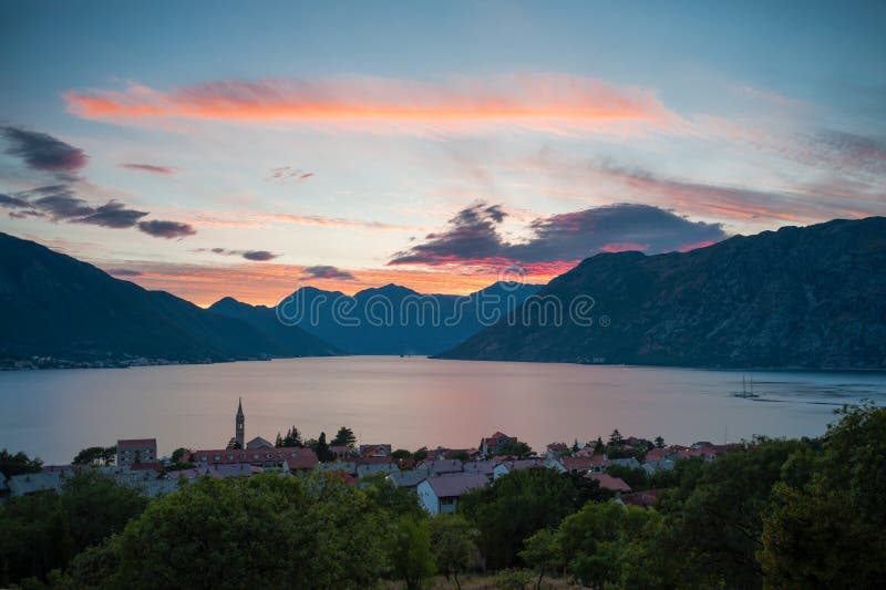 Sunset at Boka Kotorska bay