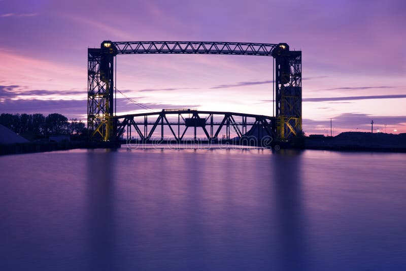 Sunset, bridge and two lighthouses