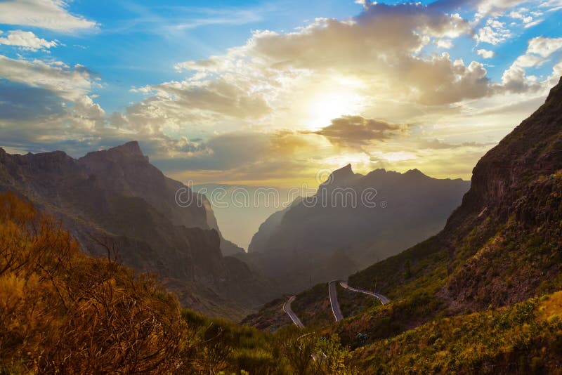 Sunset in canyon Masca at Tenerife island - Canary