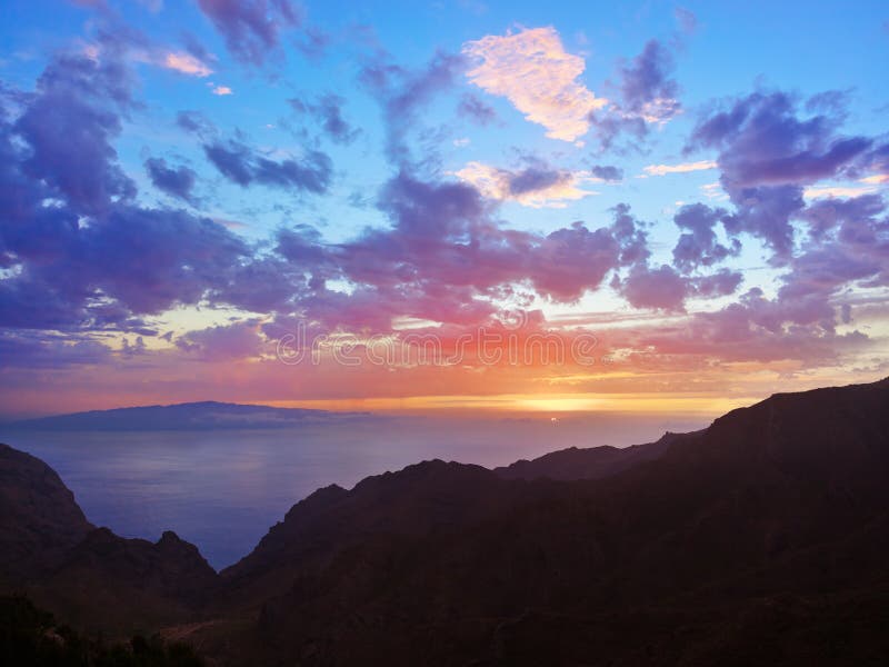 Sunset in canyon Masca at Tenerife island - Canary