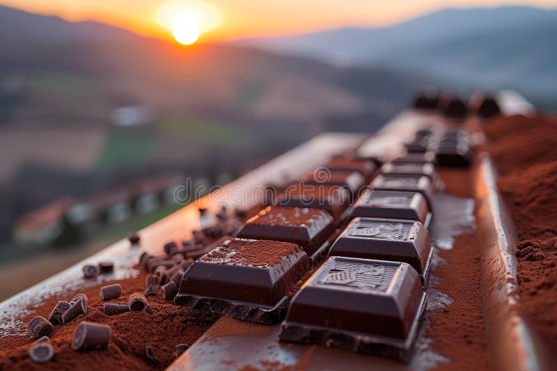 Sunset Chocolate Square na Cocoa Proder ilustracja wektor