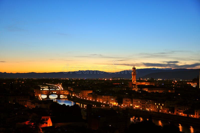 Sunset in the city in Florence, Italy stock image