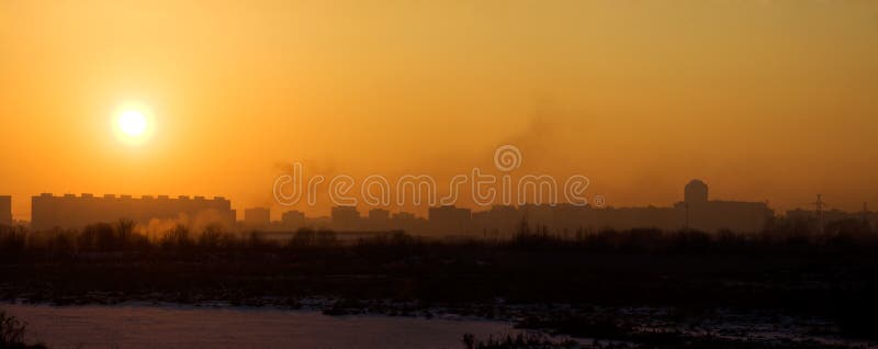 Sunset in a city panorama