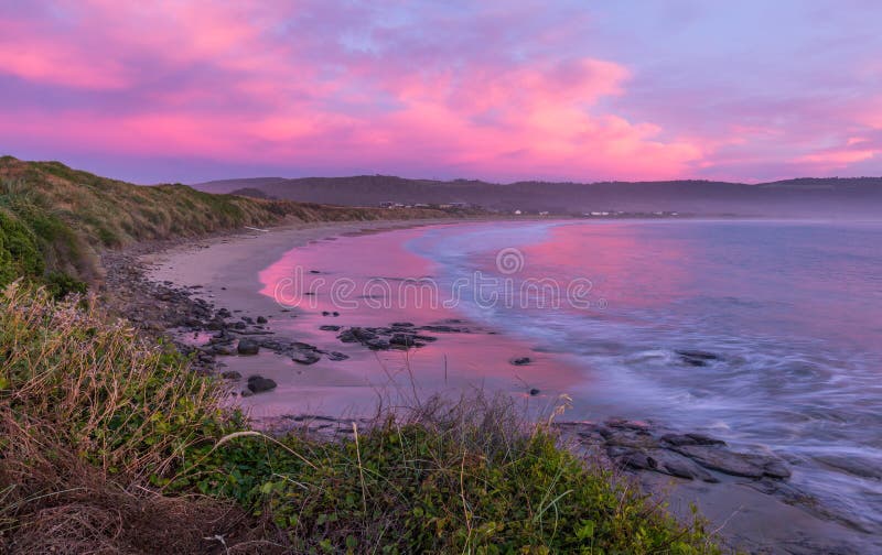 Sunset at Curio Bay stock photo