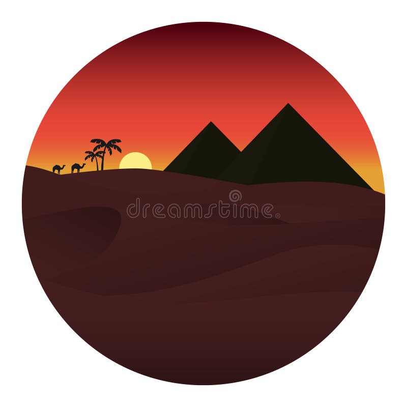 Sunset in the desert stock illustration