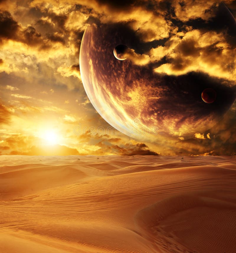 Sunset in desert stock image. Image of interplanetary - 127089131