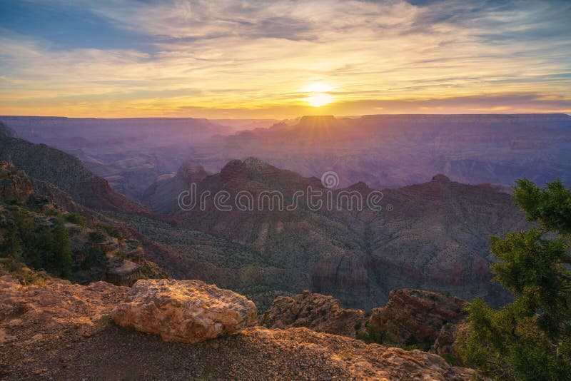 Sunset at Desert View Watchtower at the South Rim of Grand Canyon in ...