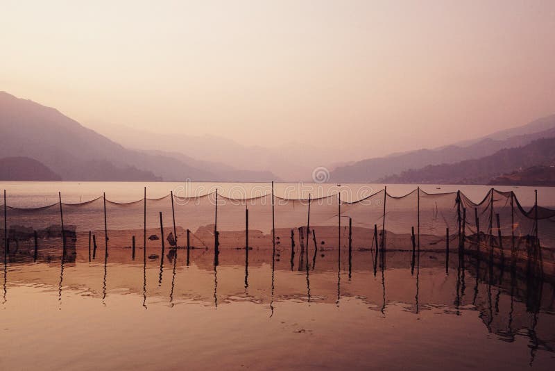 sunset dreamy colour of Phokara Lake, Nepal