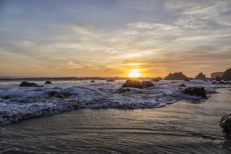 Sunset in El Matador Beach, California Stock Photo Image of matador