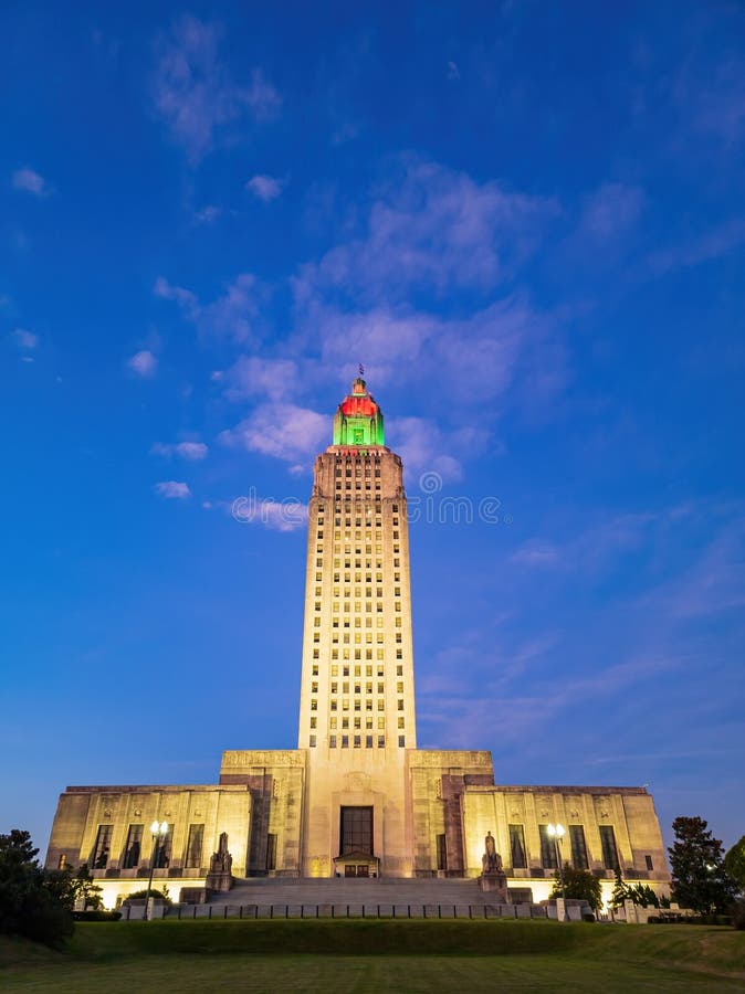 Sunset Exterior View of the Louisiana State Capitol Stock Image Image