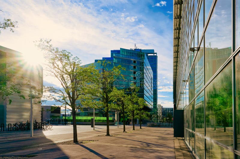 Sunset at Glass Business office building architecture Modern City Vienna