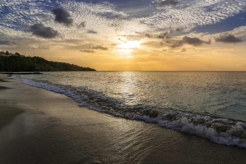 Sunset at Grand Anse Beach in Grenada Stock Photo Image of