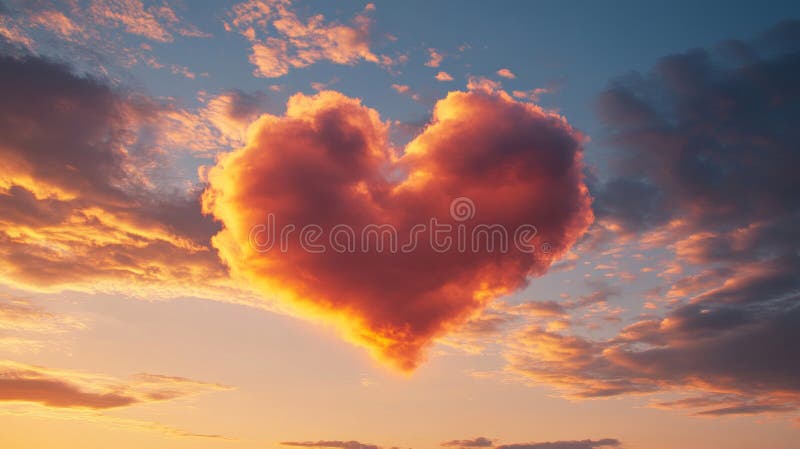 Sunset Heart Shaped Cloud In A Colorful Sky stock illustration