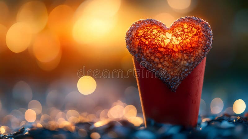 Sunset Heart Shaped Treat In A Red Cup vector illustration
