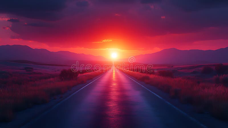 Sunset Highway Road Trip Dramatic Desert Landscape vector illustration