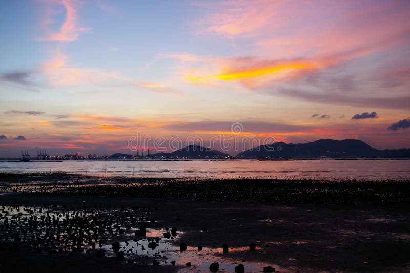 Sunset in Hong Kong over the sea