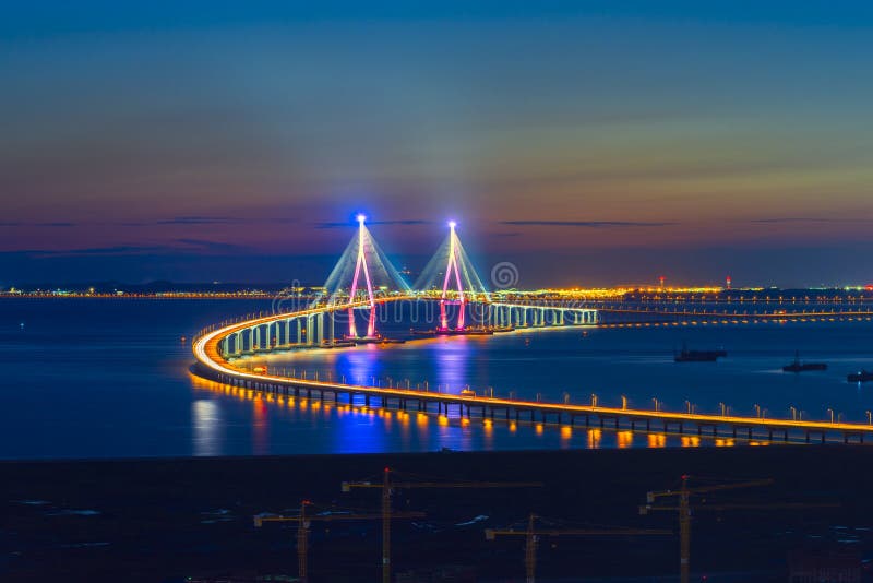 Sunset at Incheon Bridge Seoul,South Korea. Stock Photo Image of