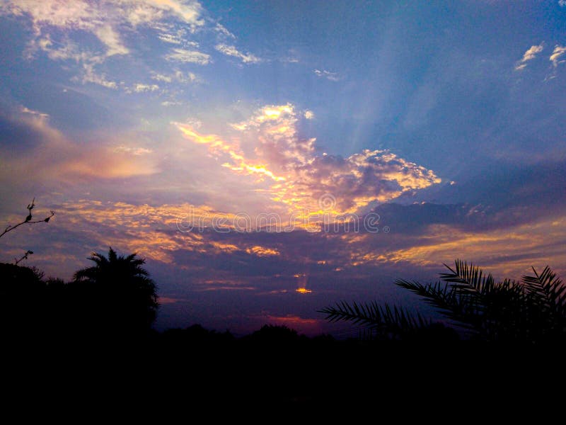Sunset landscape Nature images. Blue sky view stock photo