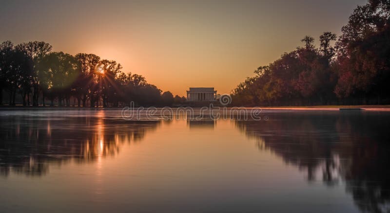 sunset and lincoln memorial reflecting in a pool in washington d