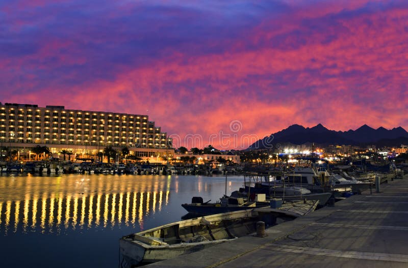 Sunset in marina of Eilat, Israel