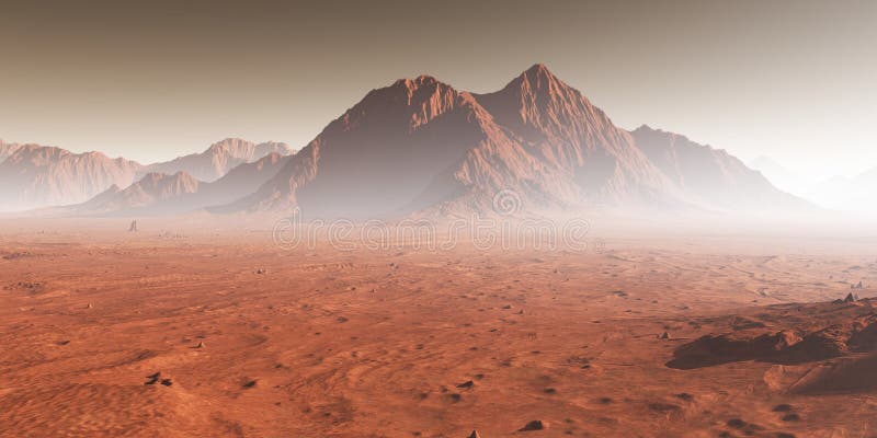 Sunset on Mars, dust obscured Martian landscape