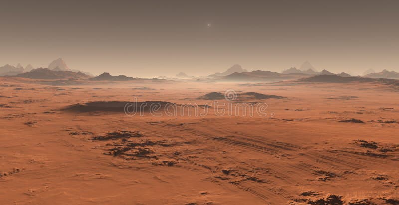 Sunset on Mars. Martian landscape