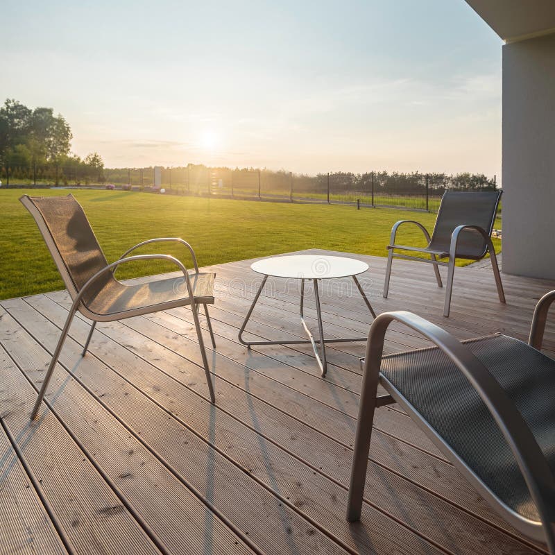 Sunset on modern patio stock photos Sunset on modern patio stock photos