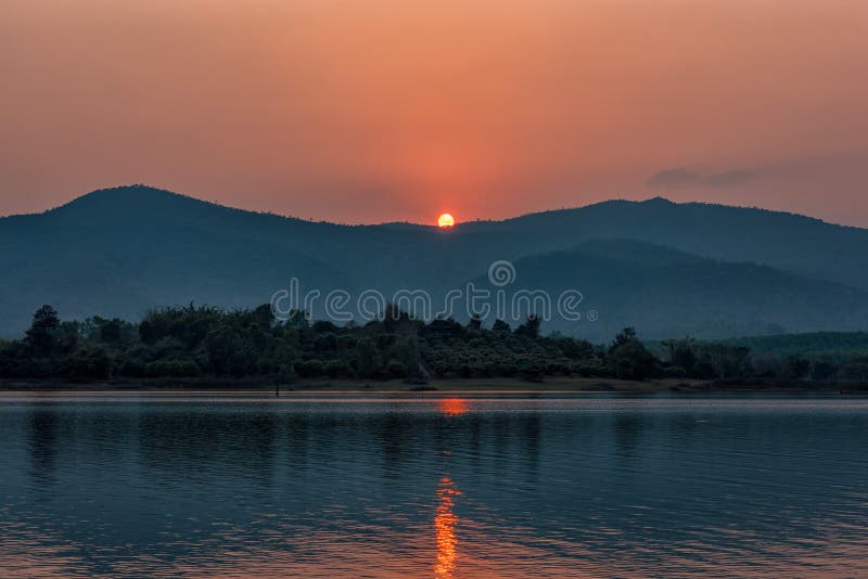 Sunset on mountain lake in Chiang Rai,North of Thailand royalty free stock image Sunset on mountain lake in Chiang Rai,North of Thailand royalty free stock image