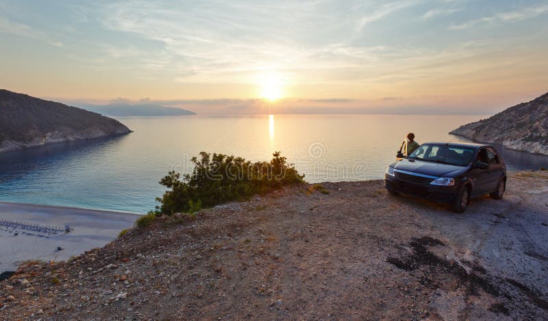 Sunset on Myrtos Beach (Greece, Kefalonia, Ionian Sea). royalty free stock photography Sunset on Myrtos Beach (Greece, Kefalonia, Ionian Sea). royalty free stock photography