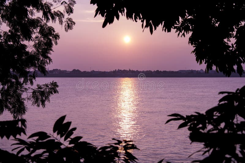 Sunset in the Nakhon Phanom. View from the Laos.