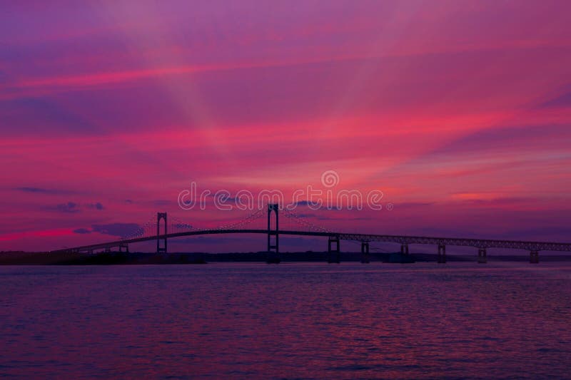 Sunset on the Newport Bridge, Newport, RI. royalty free stock images Sunset on the Newport Bridge, Newport, RI. royalty free stock images