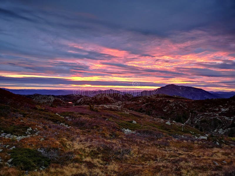 Sunset In The Norwegian Mountains Stock Photo Image Of Sunset