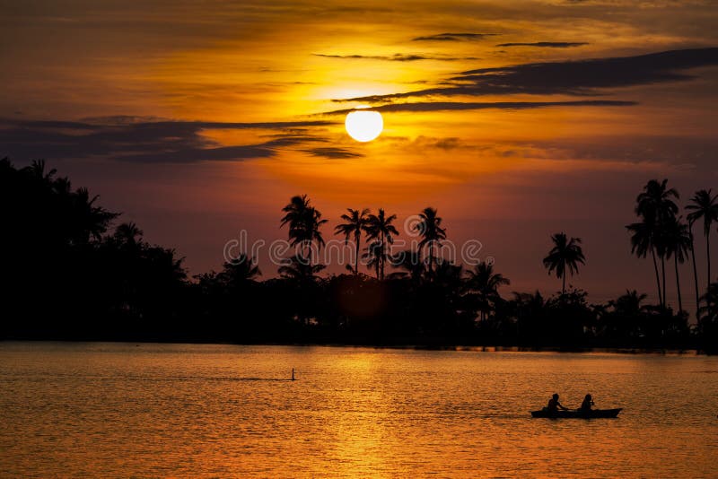 Sunset Ocean With Palm Trees Silhouette