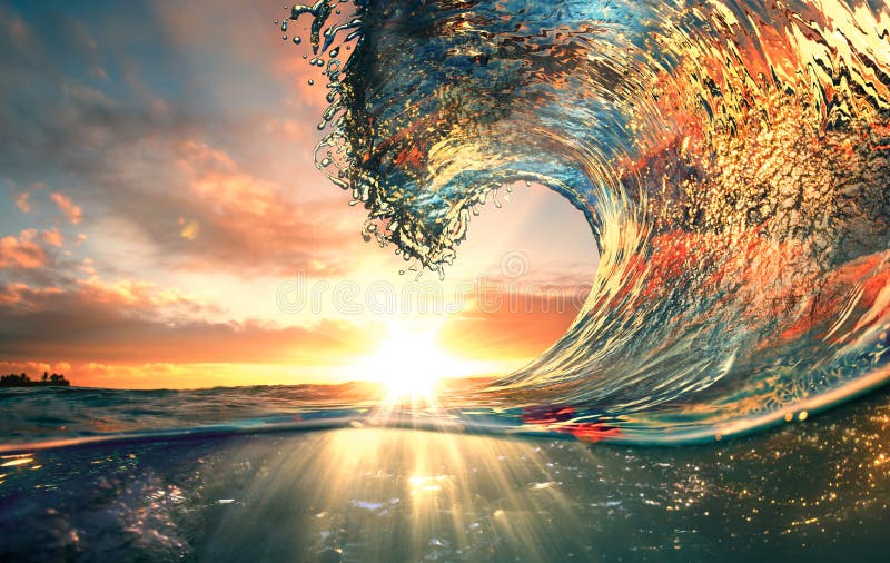 Océano ola atardecer el mar surfear.