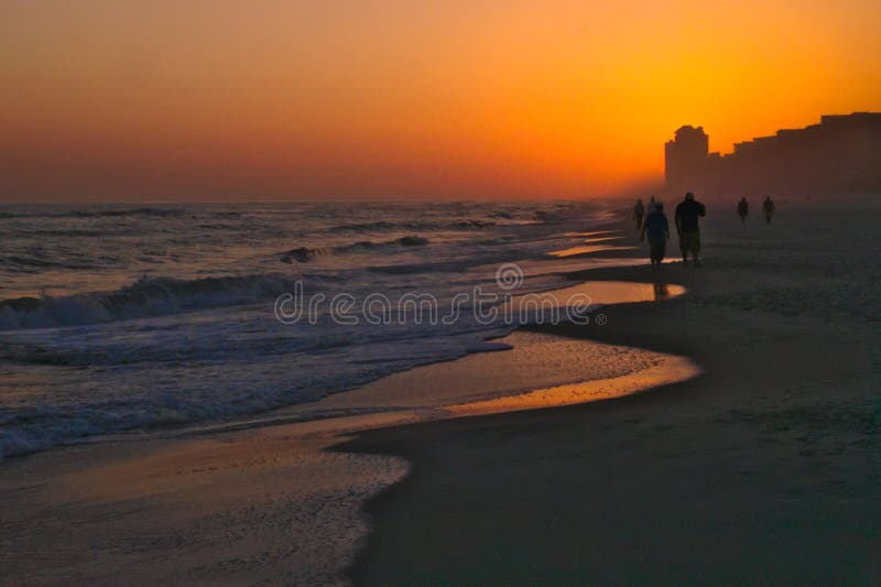 Sunset On Orange Beach Alabama With Fog Stock Image Image Of Background Golden