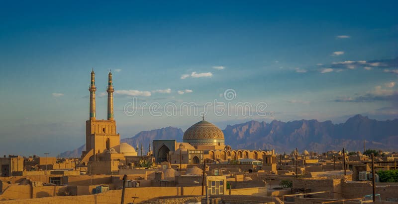 Sunset over ancient city of Yazd, Iran