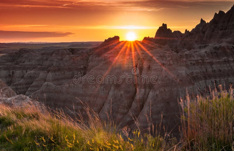 Sunset over the Badlands of South Dakota royalty free stock photo