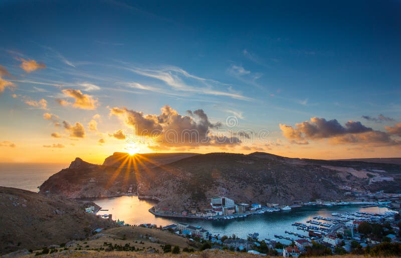 Sunset over the Balaklava Bay. Crimea. Balaclava