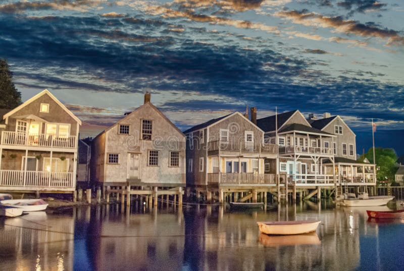 Sunset Over Beautiful Homes of Nantucket, Massachusetts Stock Image